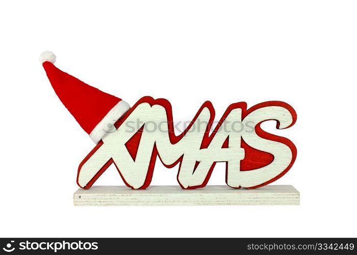 Text Xmas with Santa hat isolated on white