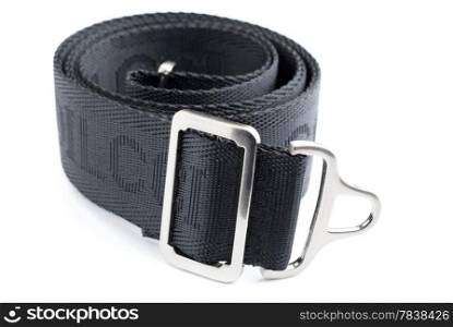 textile belt with a metal buckle isolated on white background