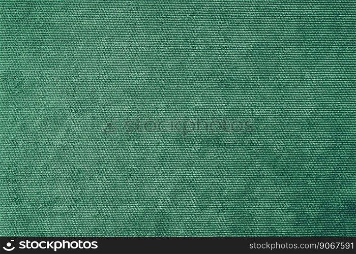 Texture background of velours green fabric. Upholstery velveteen texture fabric, corduroy furniture textile material, design interior, decor. Ridge fabric texture close up, backdrop, wallpaper.