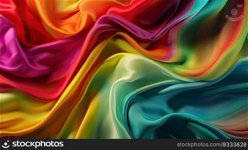 Texture, background, pattern. The texture of colorful silk fabric. Beautiful emerald colorful soft silk fabric. Generative Ai