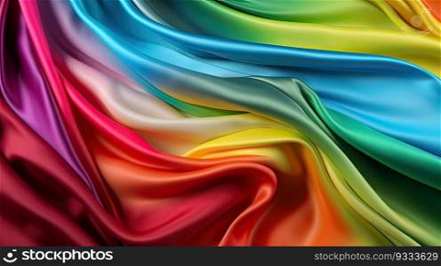 Texture, background, pattern. The texture of colorful silk fabric. Beautiful emerald colorful soft silk fabric. Generative Ai 