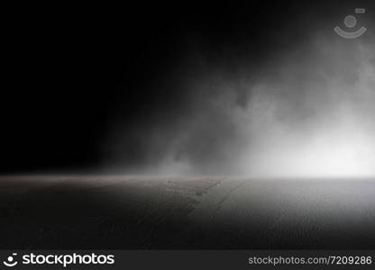 Texture dark concrete floor with mist or fog