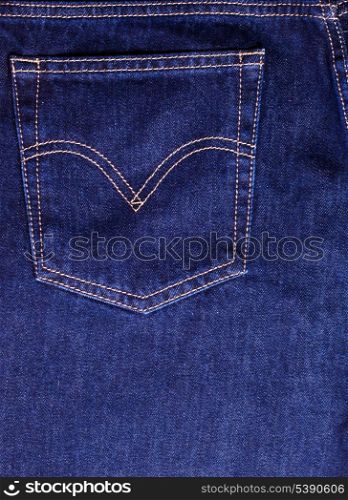 Texture of blue jeans pocket close up