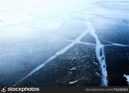 Texture of broken ice frost crack