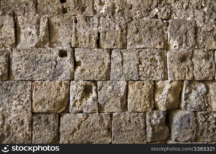 Texture of old bricks wall background in Rhodes