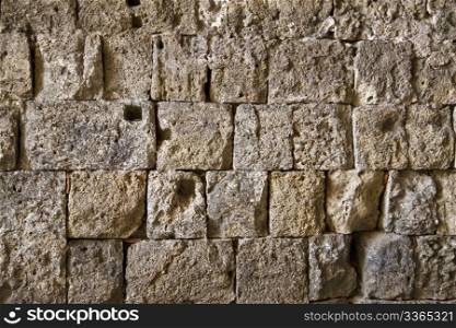 Texture of old bricks wall background in Rhodes