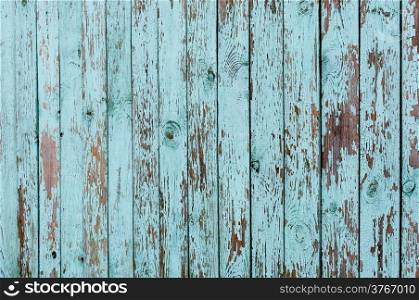 Texture of old green wooden planked fence