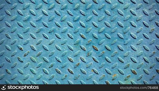 Texture of old metal diamond plate covered with blue paint