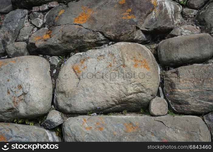 Texture of old wall of big stones in ancient Russian monastery