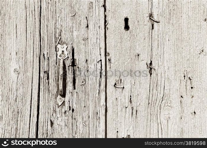Texture of very old wooden door with handle