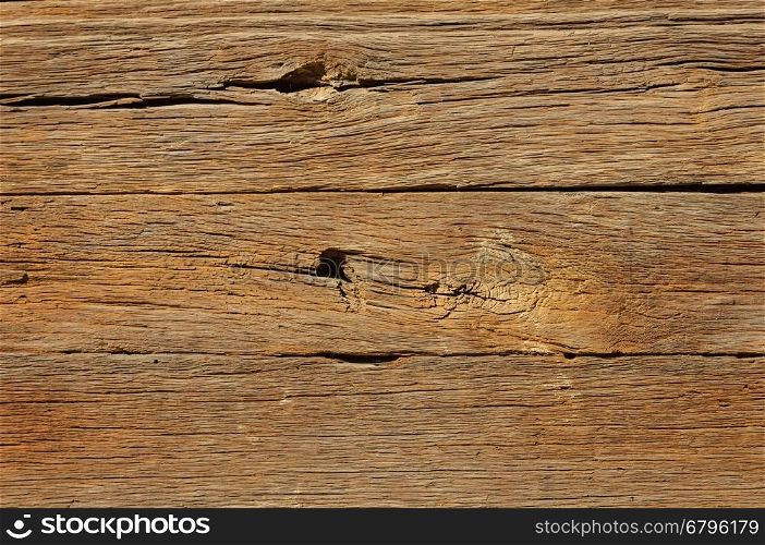 Texture of weathered cracked natural wooden wall of old church