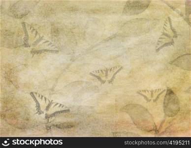 textured grunge background with leaves and butterflies