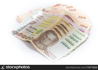 Thai Baht banknotes isolate on white background