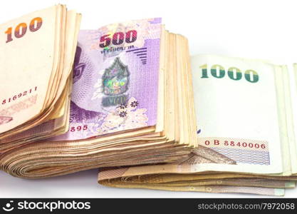 Thai Baht banknotes isolate on white background