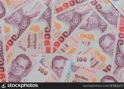 Thai banknotes background of one hundred Baht