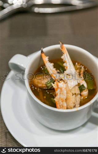Thai Crab tom yum spicy chowder soup