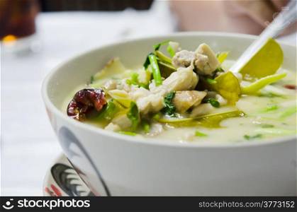 thai curry made from chicken , vegetable and coconut milk