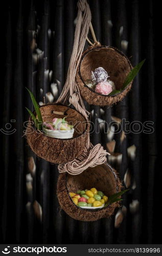 Thai desert in coconut shell. 