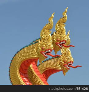 Thai dragon, King of Naga statue with three heads in Thailand