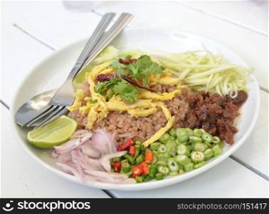 Thai Food Combo Fried Rice With BBQ pork and Salad