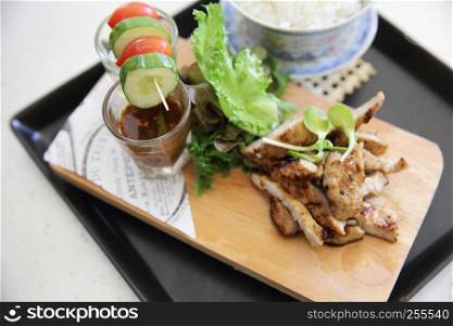 Thai food , Grilled pork with spicy sauce