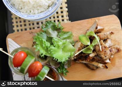 Thai food , Grilled pork with spicy sauce