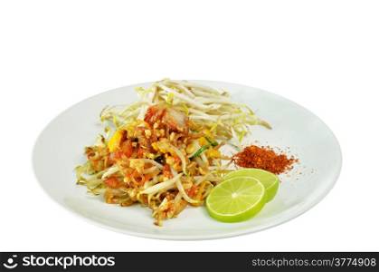 Thai food Pad thai , Stir fry noodles on white dish , Favorite Thai cuisine ,