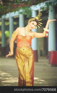 Thai girl in traditional thai style clothes