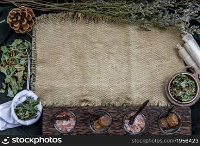 Thai herbal plant and healthy drinks concept. Panoramic banner background with copy space for design. Copy space, Selective focus.