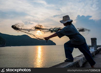 thai local fishing man in klong warn prachuap khiri khan southern of thailand