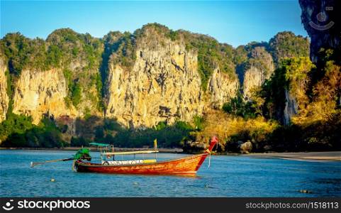 Thai longtail boat in turquoise water