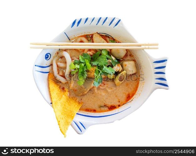 Thai Noodle Soup with Meat On Isolated