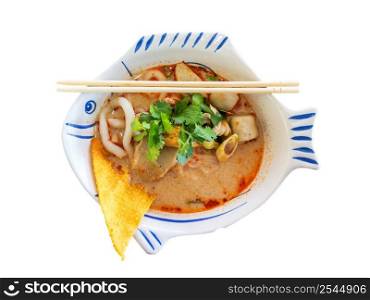 Thai Noodle Soup with Meat On Isolated