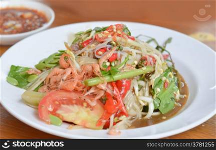 thai papaya salad hot and spicy , mixed from variety of vegetable