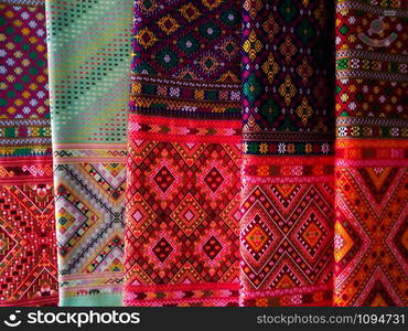 Thai pattern silk fabric, Handmade woven fabrics of Thai silk textile