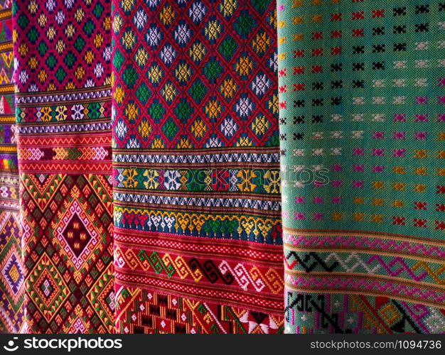 Thai pattern silk fabric, Handmade woven fabrics of Thai silk textile