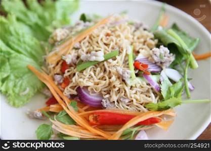 Thai salad with carrot, tomato, glass noodle, celery and pork
