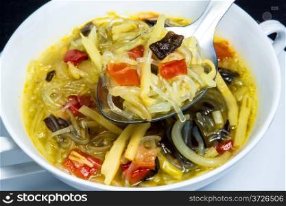 Thai soup with glass noodles and mushroom