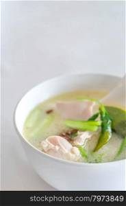 Thai spicy chicken soup in coconut milk ,mushrooms, intensely flavor of galangal, lemongrass, kaffir lime leaf, cilantro