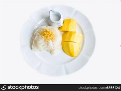 Thai style dessert stricky ricw with mango on white background