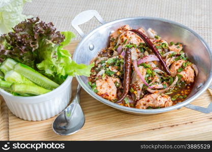 Thai Style Spicy Salmon salad with fresh vegetable