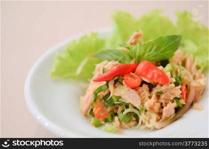 Thai style spicy tuna salad , served with fresh vegetable