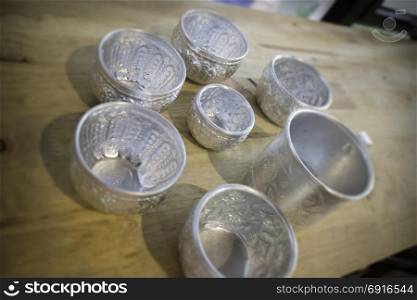Thai vintage pattern silver cups, stock photo