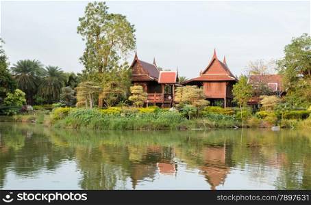 Thai wooden house with the garden