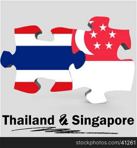 Thailand and Singapore Flags in puzzle isolated on white background, 3D rendering