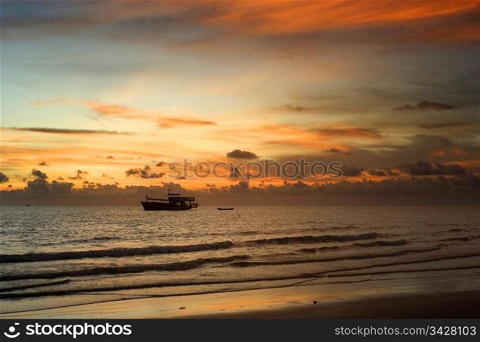 Thailand fishing boat at a beautiful sunset