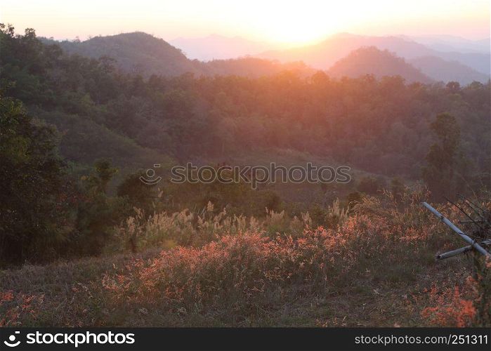 Thailand moutain in sunset with flare