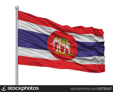 Thailand Naval Ensign Flag On Flagpole, Isolated On White Background. Thailand Naval Ensign Flag On Flagpole, Isolated On White