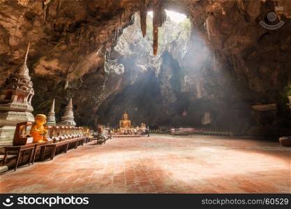 Tham khao luang cave temple.The temple inside of the cave in Phetchaburi, Thailand