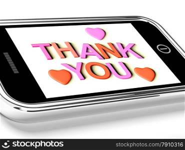 Thank You And Hearts Message As Thanks Received On Mobile. Thank You And Hearts Message As Thanks Received On Mobile Phone